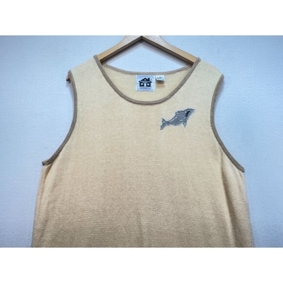 Storybook Knits Womens Tank Vest Sweater Size 2X Beige Sleeveless Embroidered - Picture 6 of 11